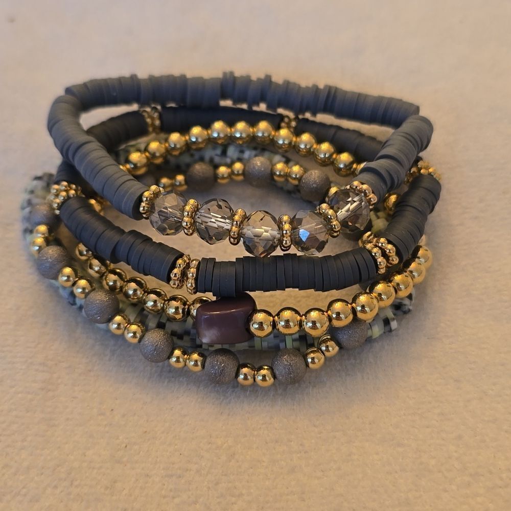 Stacking 5 pc set bracelets gray - Picture 2 of 8